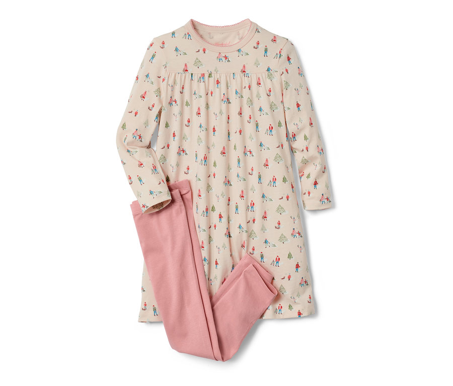 Chemise de nuit pour enfants avec leggings imprimée de personnes et d'arbres.