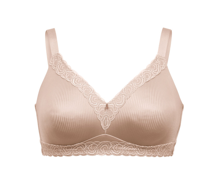 Soutien-gorge souple beige avec dentelle.