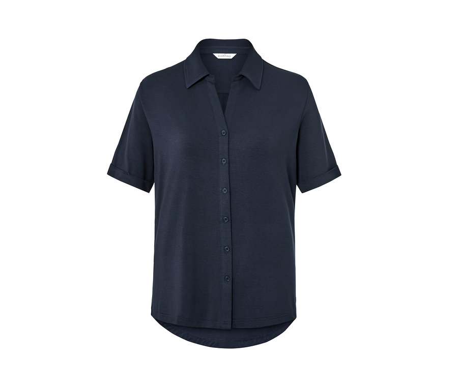 Blouse bleu marine avec patte de boutonnage.