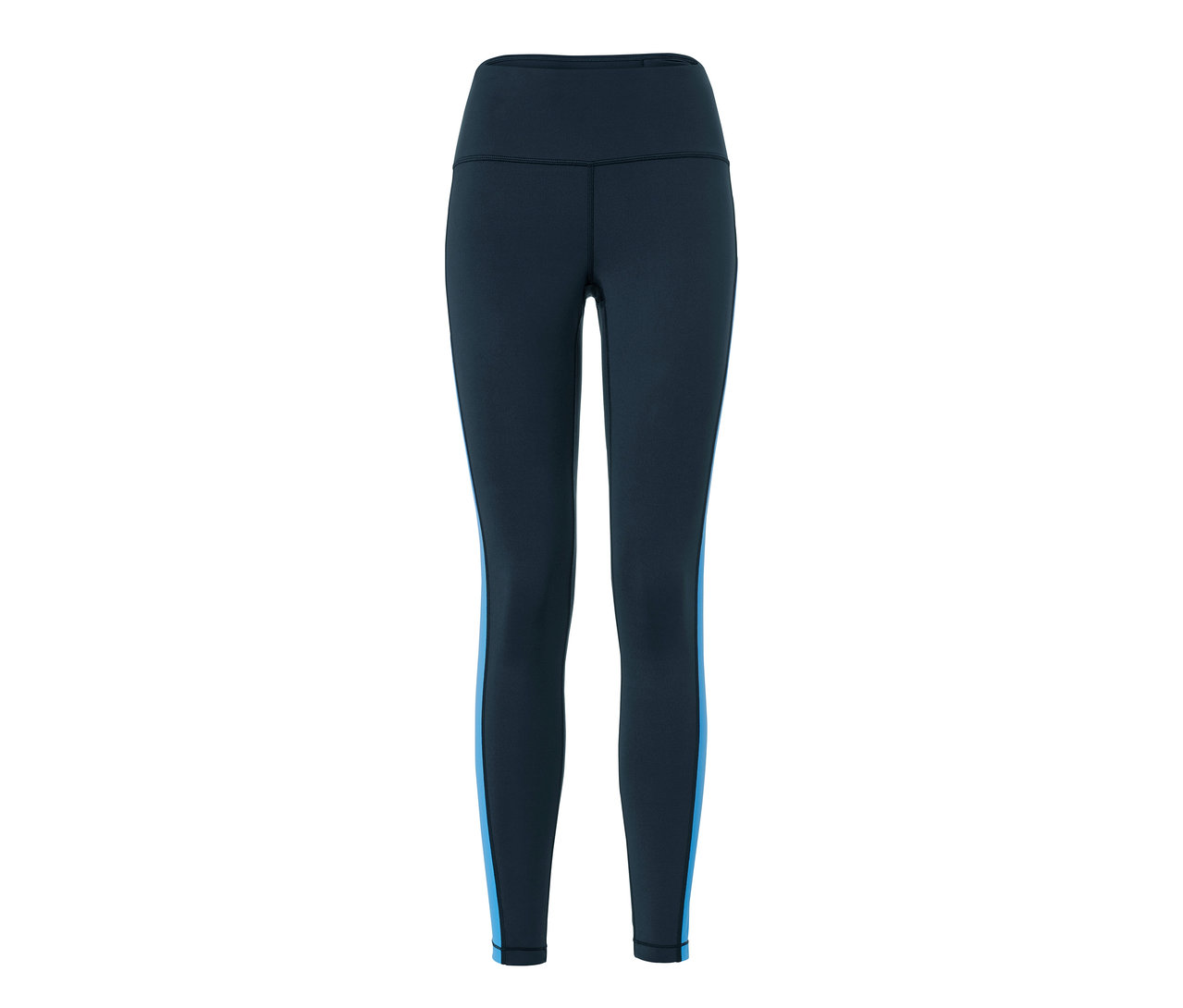 Legging de sport avec des bandes bleues sur les côtés.