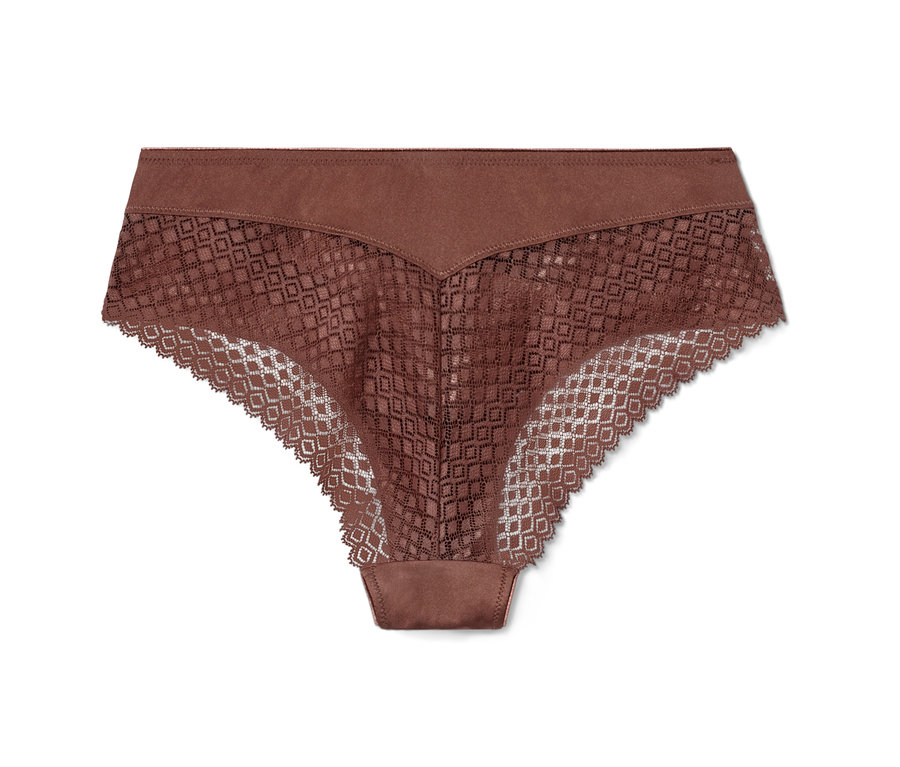 Slip brésilien marron avec dentelle.