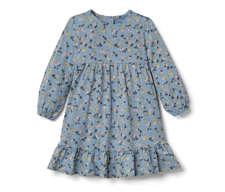 Robe en jersey bleue à fleurs pour bébé.