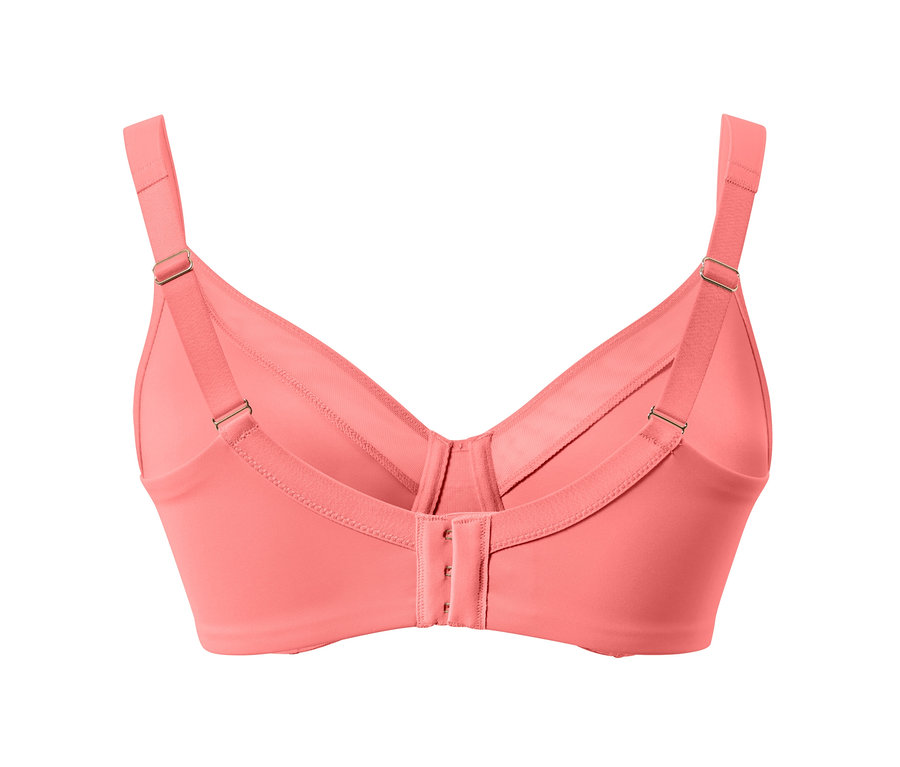 Vue arrière d'un soutien-gorge minimiseur couleur papaye avec fermeture à agrafes.