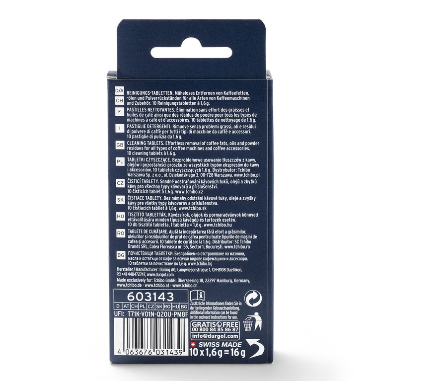 Paquet de pastilles de nettoyage durgol® pour les huiles de café.