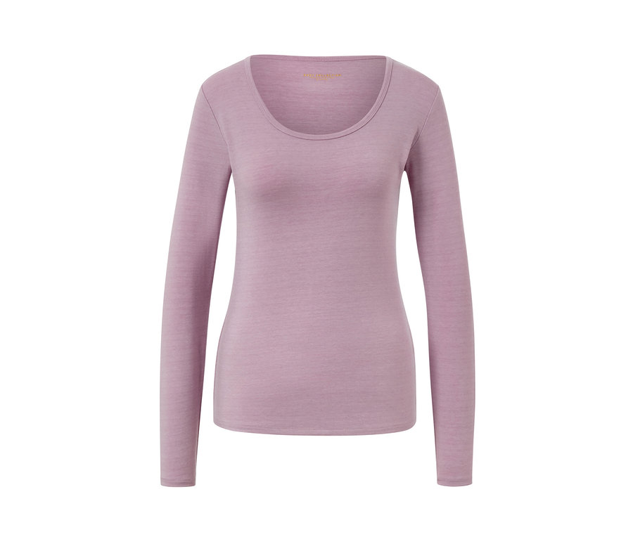 T-shirt violet à manches longues avec de la laine certifiée RWS.