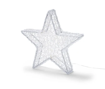Une étoile décorative à LED argentée pour l’extérieur sur fond blanc.