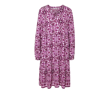 Robe tissée imprimée à manches longues et encolure en V.