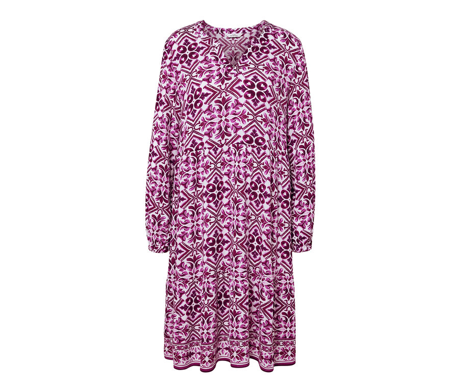 Robe tissée imprimée à manches longues et encolure en V.