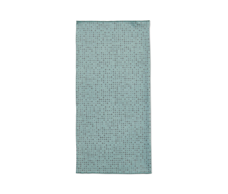 Foulard multifonction bleu avec motif en croix.