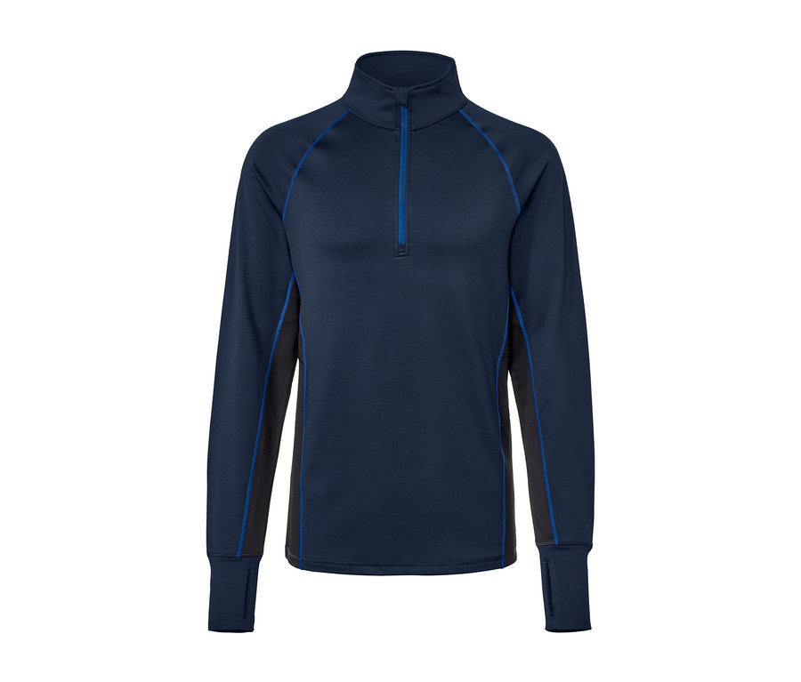 T-shirt fonctionnel thermique bleu marine à manches longues avec fermeture éclair.