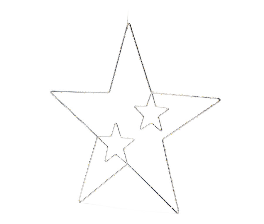 Étoile métallique à LED suspendue, grand modèle, avec deux petites étoiles à l'intérieur.