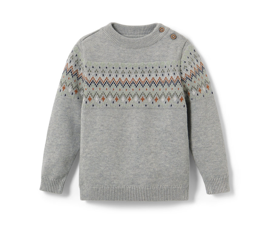 Pull en maille gris pour enfant avec motif norvégien.