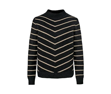 Pull rayé en maille à col montant, noir.