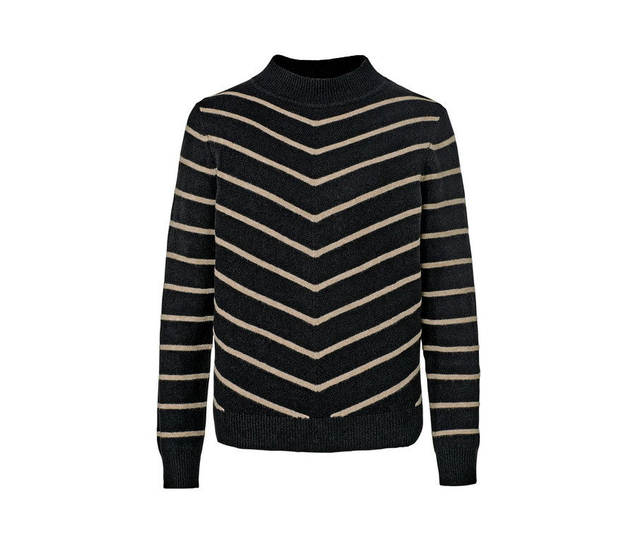 Pull rayé en maille à col montant, noir.