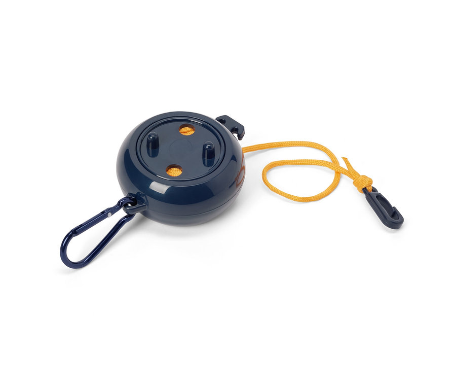 Corde à linge de camping bleue avec une corde orange.