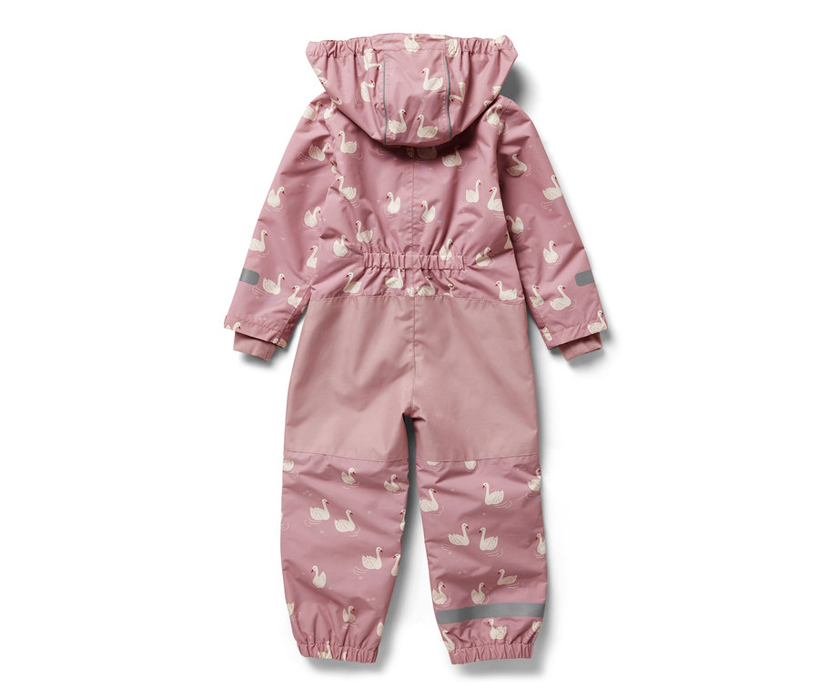 Combinaison de pluie rose pour enfant avec motif de cygnes.