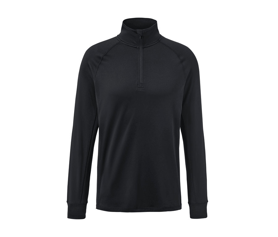 T-shirt fonctionnel thermique noir à manches longues avec fermeture éclair au niveau du col.
