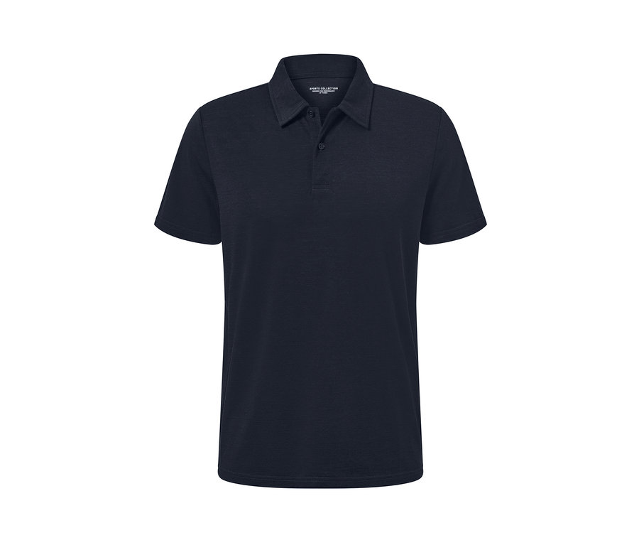 Polo technique bleu marine avec de la laine mérinos.