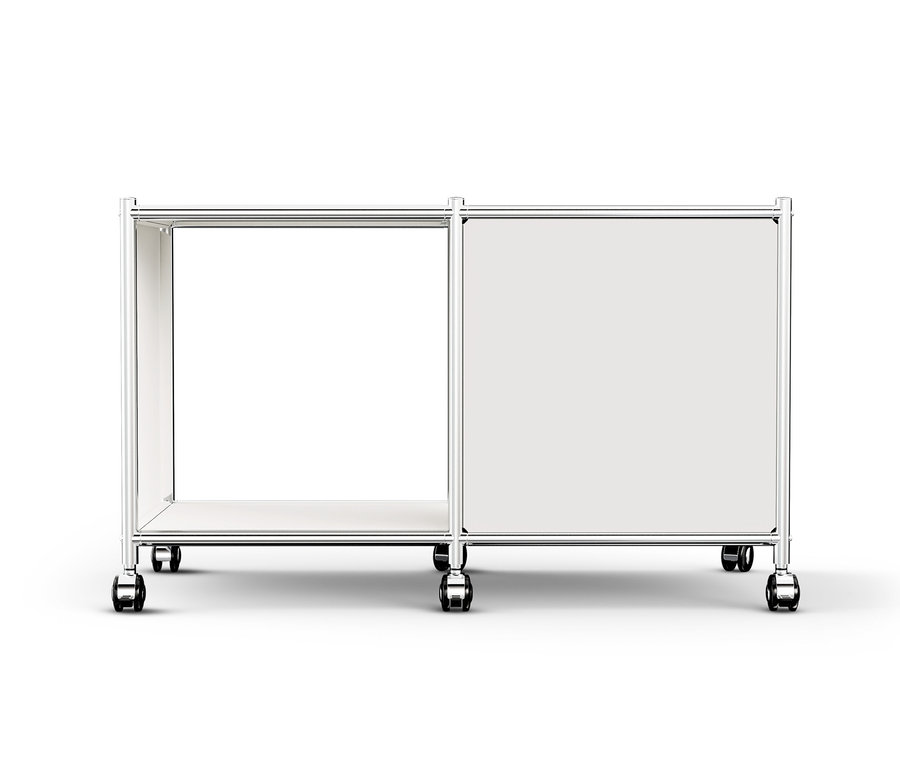 Table d’appoint métallique blanche « CN3 » avec 1 abattant et roulettes.