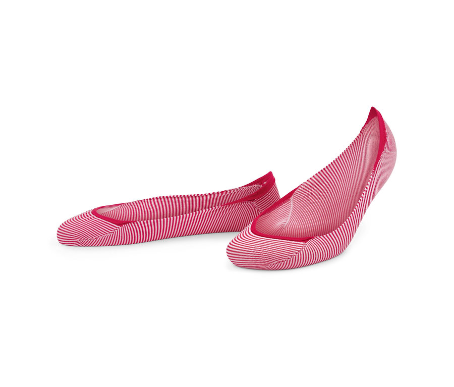 Deux paires de soquettes invisibles rayées rouge et blanc pour ballerines.