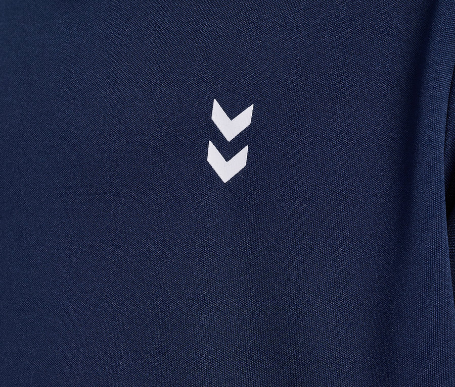 T-shirt d’entraînement HUMMEL HMLJR pulse bleu foncé avec logo blanc.
