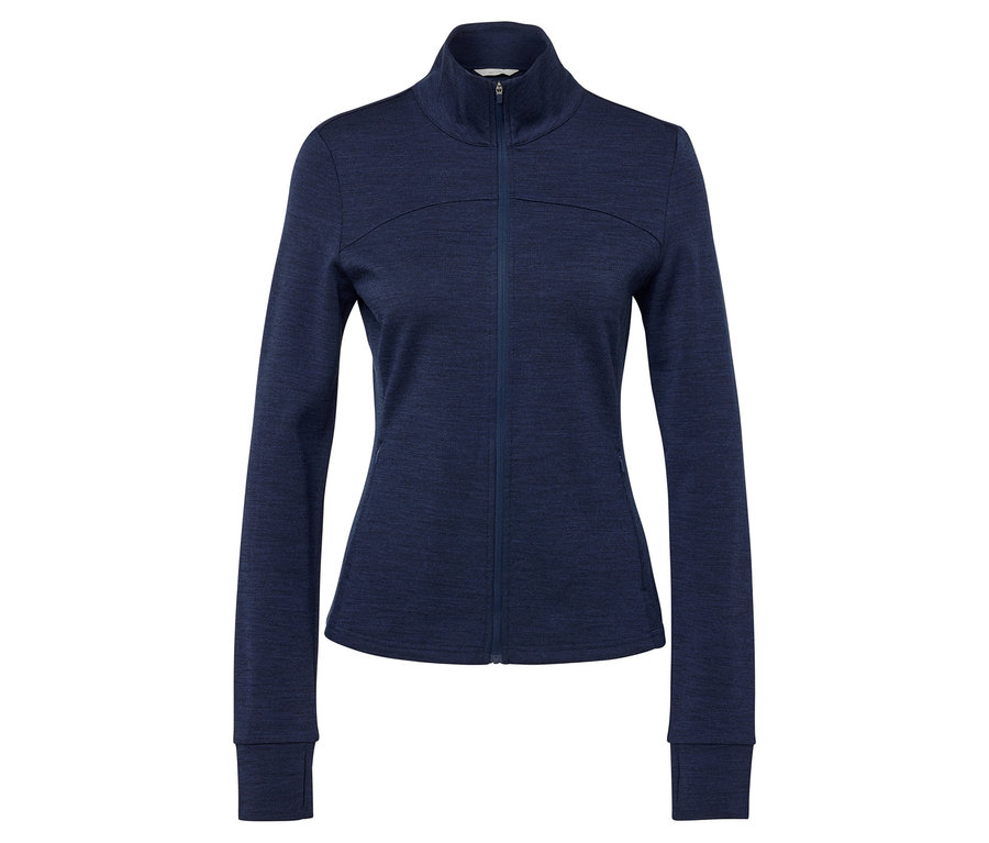 Veste technique bleue avec laine certifiée RWS avec fermeture éclair.