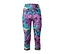 Collant de sport 3/4 avec imprimé floral intégral dans les tons violet, vert et bleu.