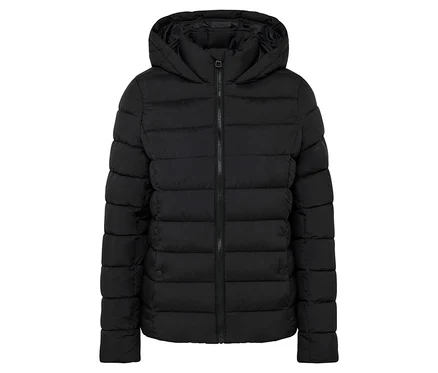 Veste matelassée noire à capuche.