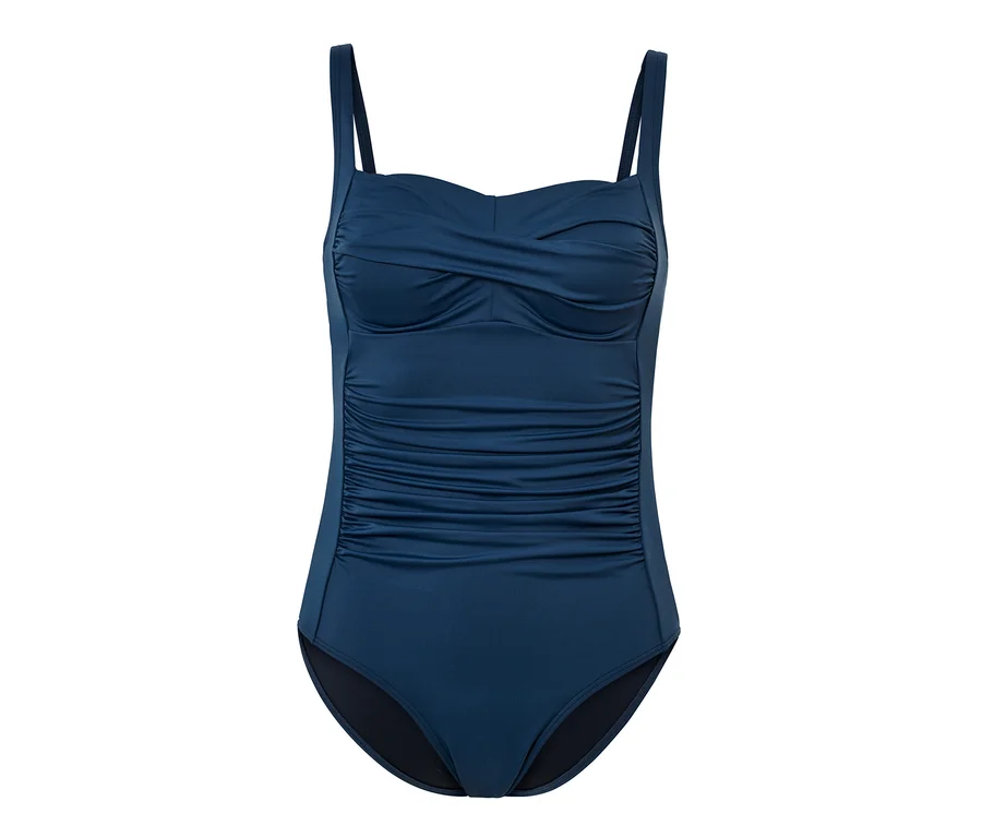 Maillot de bain bleu gainant avec des matériaux recyclés.