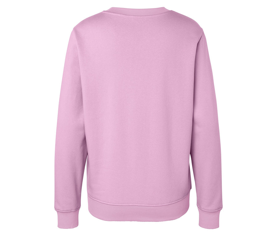 Vue arrière d'un sweat-shirt à manches longues violet clair sur fond blanc.