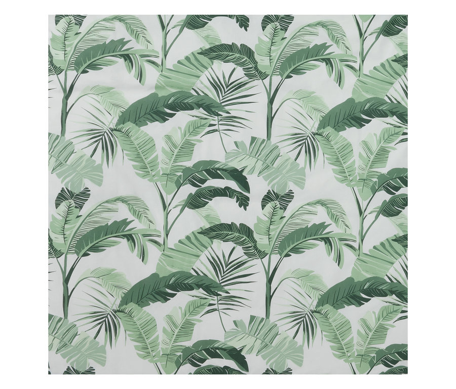 Parure de lit avec motif de palmiers.