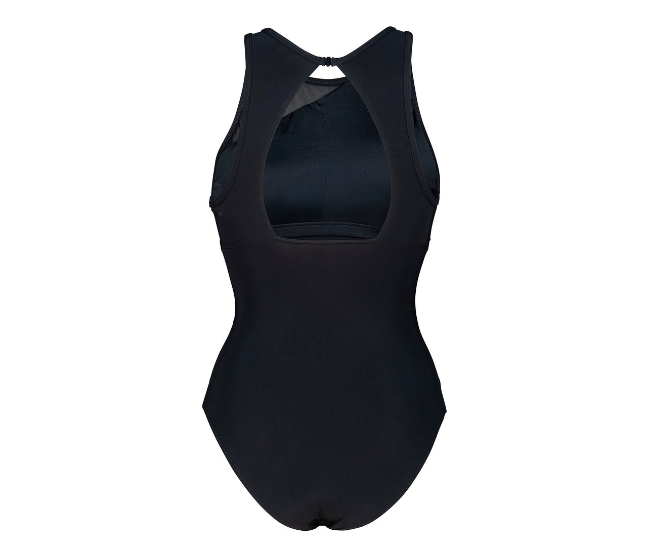 Vue détaillée de dos du maillot de bain noir pour femme Mesh Angle Vent Back arena Feel.