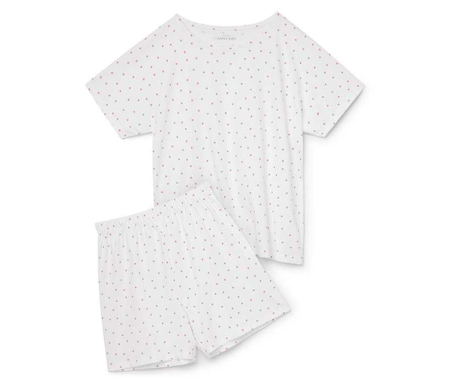 Pyjama blanc à manches courtes et short imprimé de petits triangles gris.
