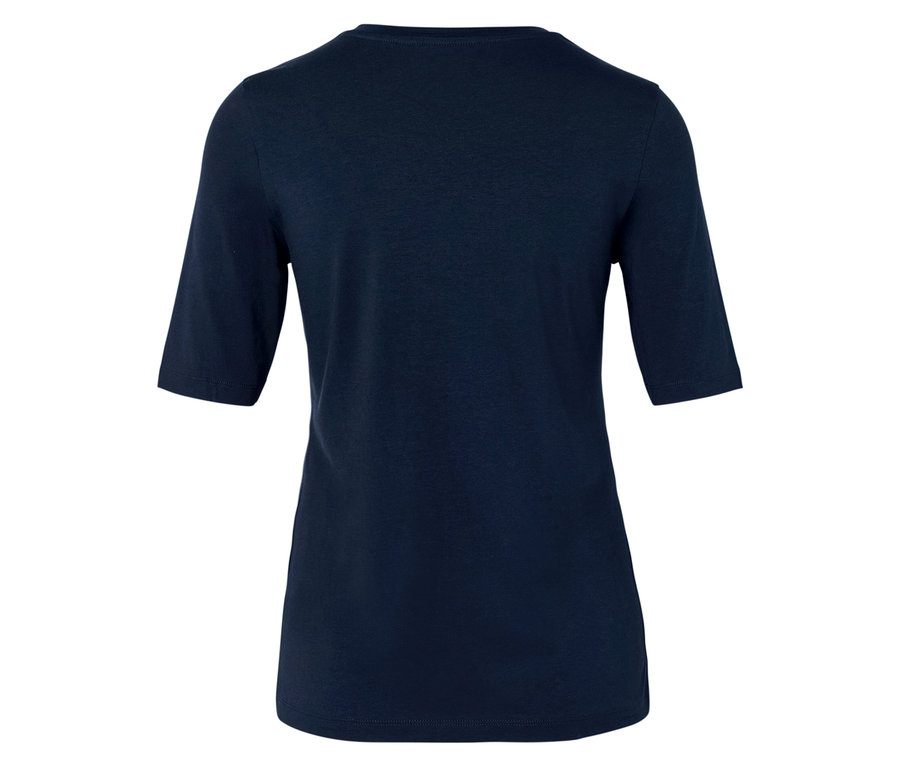 Vue arrière d'un t-shirt bleu marine à manches courtes.