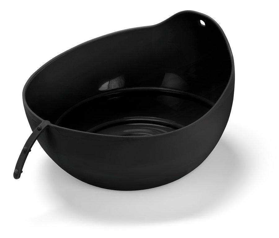 Bol en silicone noir avec bec verseur et trou de suspension.