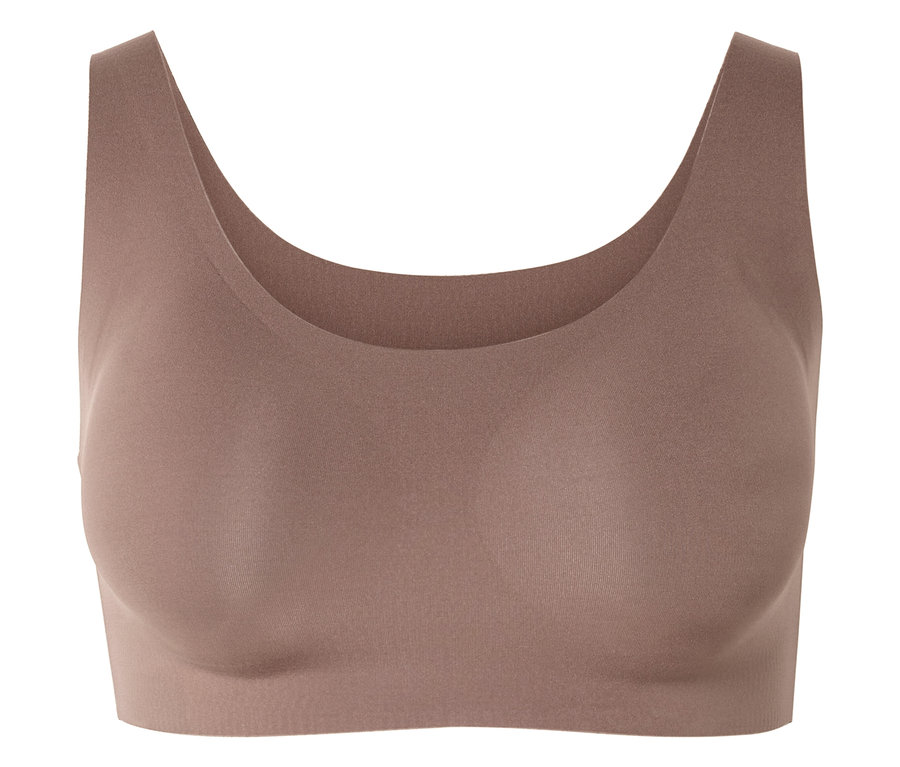 Un soutien-gorge unique sans bretelles de couleur marron clair.