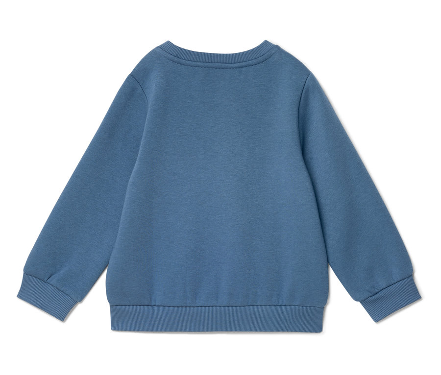 Pull bleu à manches longues, vue arrière.