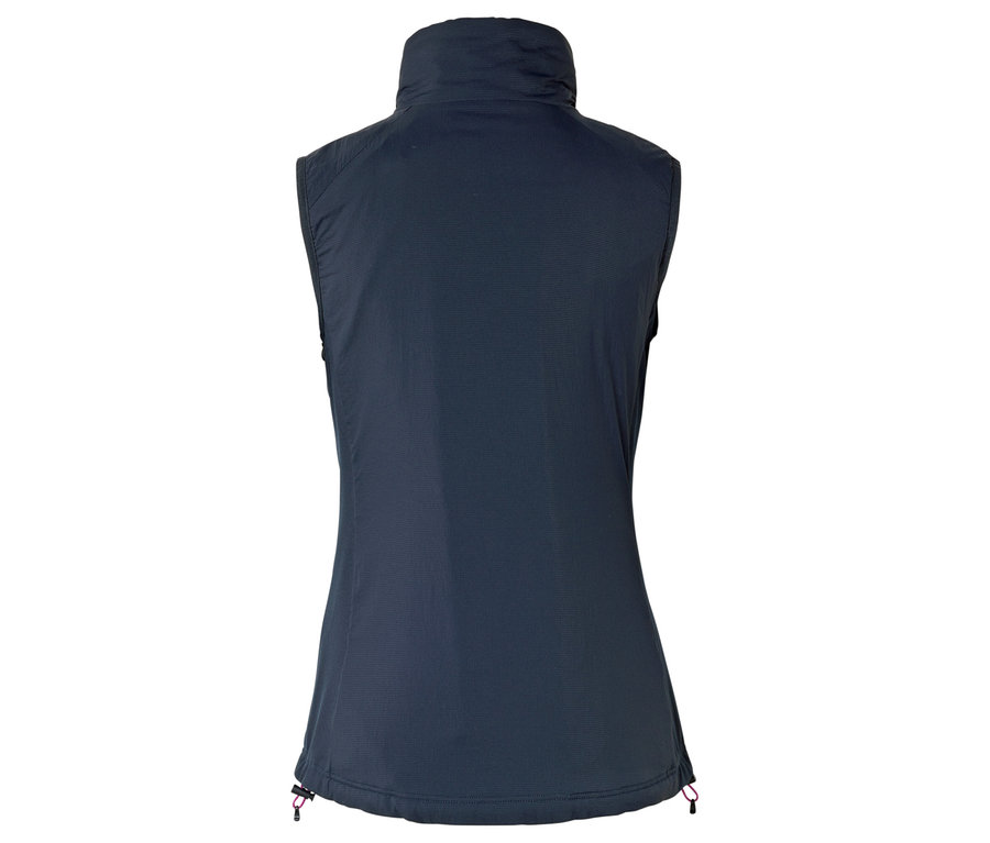 Vue arrière d'un gilet bleu marine à col montant.