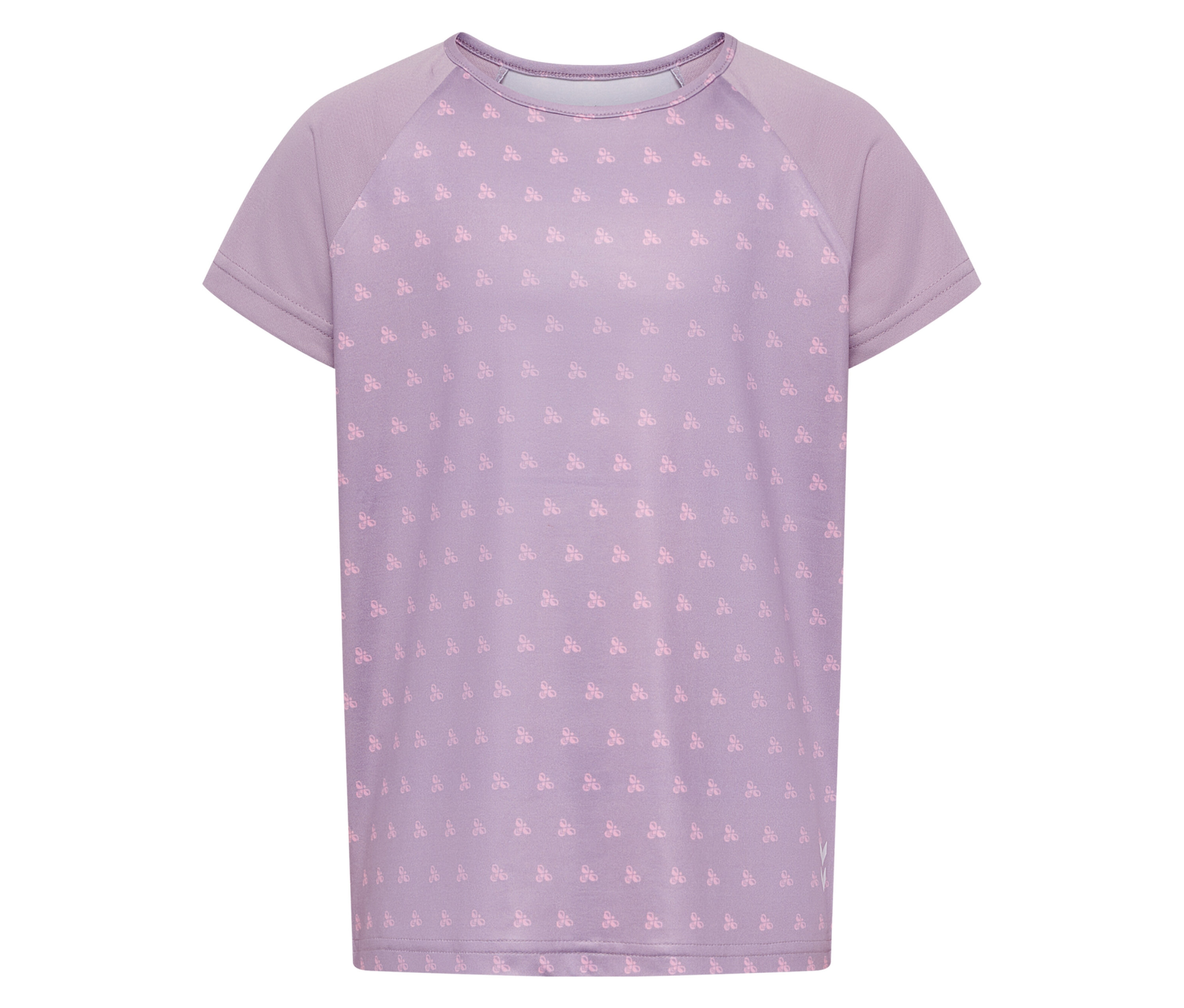 T-shirt hummel® HMLJR Mix violet avec un petit motif sur le devant.