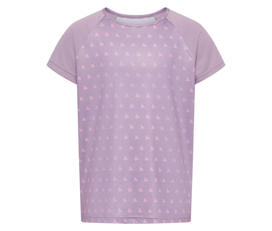 T-shirt hummel® HMLJR Mix violet avec un petit motif sur le devant.