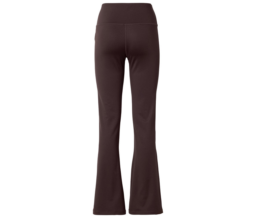Legging évasé marron foncé à taille haute, photographié de dos.