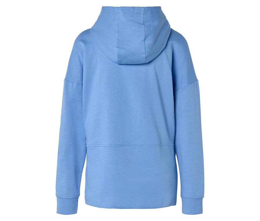 Vue arrière d'un sweat à capuche bleu clair.