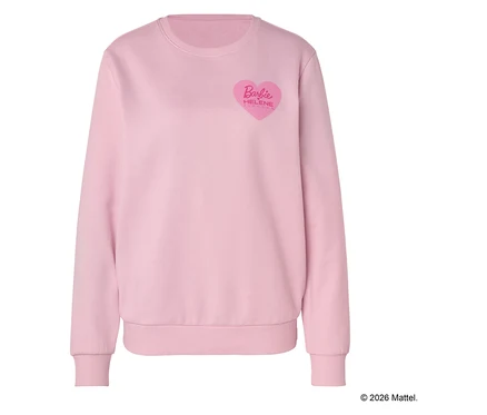 Pull rose avec un logo cœur rose "Barbie HELENE FISCHER" sur la poitrine.