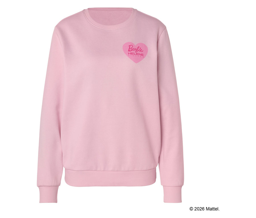 Pull rose avec un logo cœur rose "Barbie HELENE FISCHER" sur la poitrine.