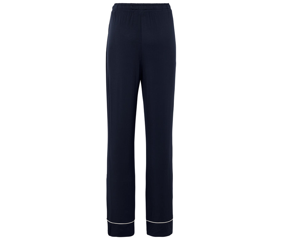 Pantalon de pyjama long bleu marine avec ourlet blanc.