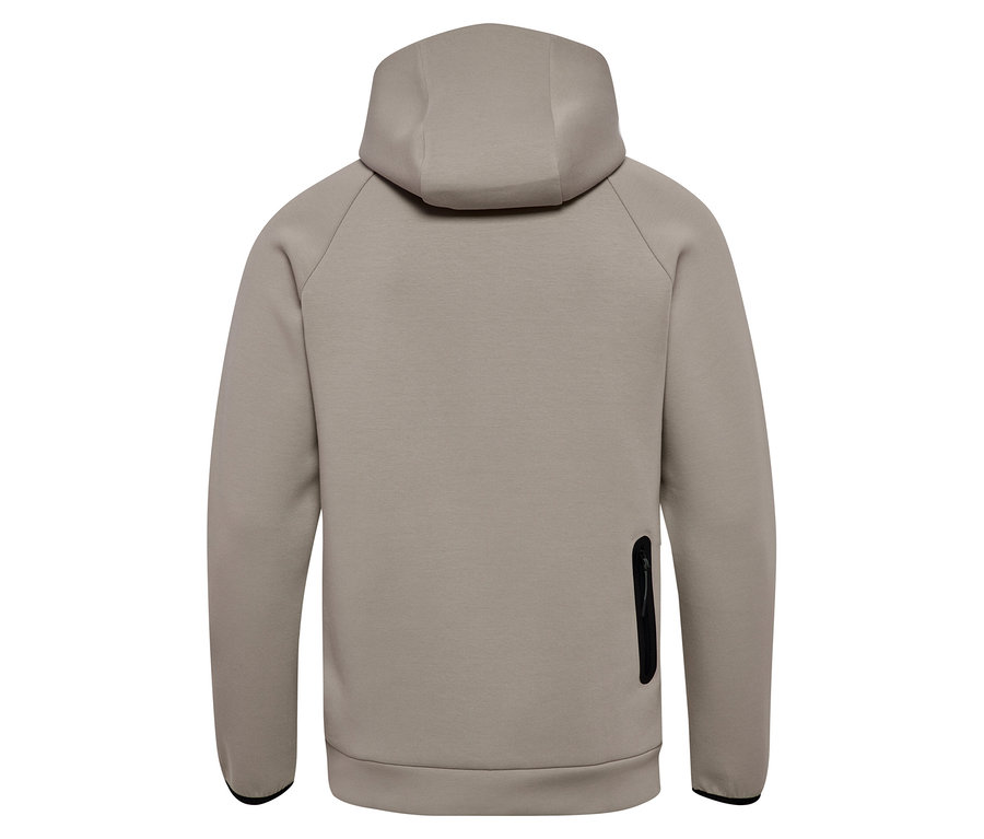 Vue arrière d'un sweat à capuche HUMMEL pour homme beige avec capuche et poche zippée.