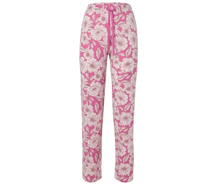 Pantalon de pyjama rose à fleurs avec cordon de serrage.