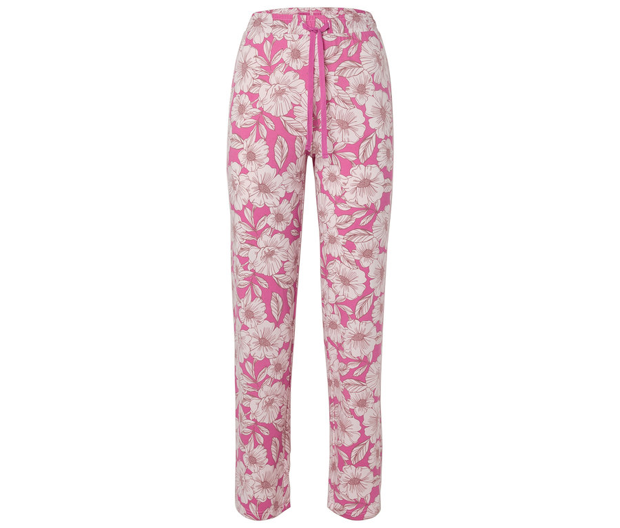Pantalon de pyjama rose à fleurs avec cordon de serrage.