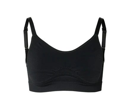 Soutien-gorge noir sans coutures avec bretelles réglables et bande inférieure côtelée.