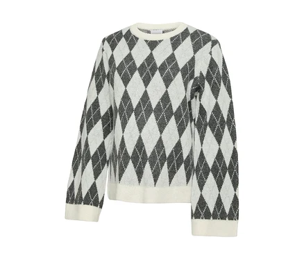 Pull en maille MAMALICIOUS »ARGYLE VITA« gris clair et gris foncé avec motif argyle.